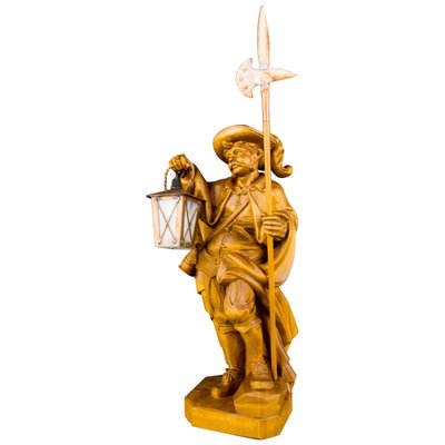 Hand Carved Wooden Sculpture Lamp Depicting Night Watchman with Lantern, Germany-KEG-1086478