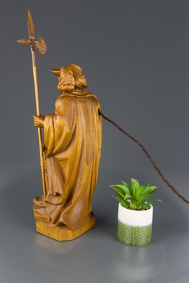 Hand Carved Wooden Sculpture Lamp Depicting Night Watchman with Lantern, Germany-KEG-1086478