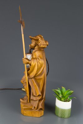 Hand Carved Wooden Sculpture Lamp Depicting Night Watchman with Lantern, Germany-KEG-1086478