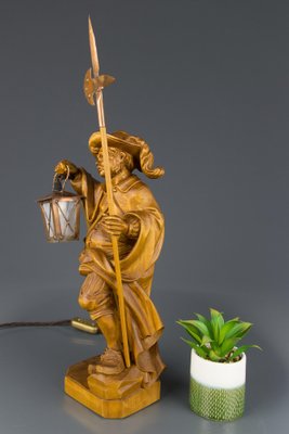 Hand Carved Wooden Sculpture Lamp Depicting Night Watchman with Lantern, Germany-KEG-1086478