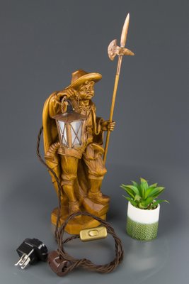 Hand Carved Wooden Sculpture Lamp Depicting Night Watchman with Lantern, Germany-KEG-1086478