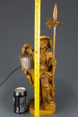 Hand Carved Wooden Sculpture Lamp Depicting Night Watchman with Lantern, Germany-KEG-1086478