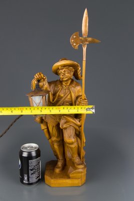 Hand Carved Wooden Sculpture Lamp Depicting Night Watchman with Lantern, Germany-KEG-1086478