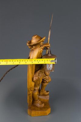 Hand Carved Wooden Sculpture Lamp Depicting Night Watchman with Lantern, Germany-KEG-1086478