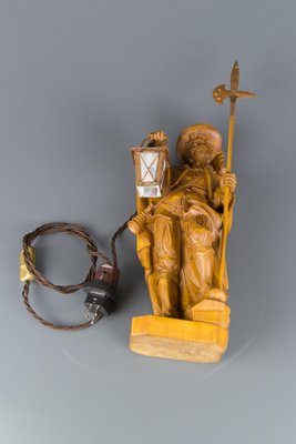 Hand Carved Wooden Sculpture Lamp Depicting Night Watchman with Lantern, Germany-KEG-1086478