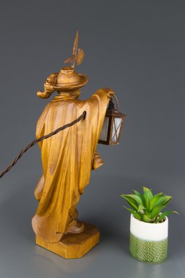 Hand Carved Wooden Sculpture Lamp Depicting Night Watchman with Lantern, Germany-KEG-1086478