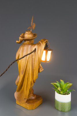 Hand Carved Wooden Sculpture Lamp Depicting Night Watchman with Lantern, Germany-KEG-1086478