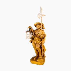 Hand Carved Wooden Sculpture Lamp Depicting Night Watchman with Lantern, Germany-KEG-1086478