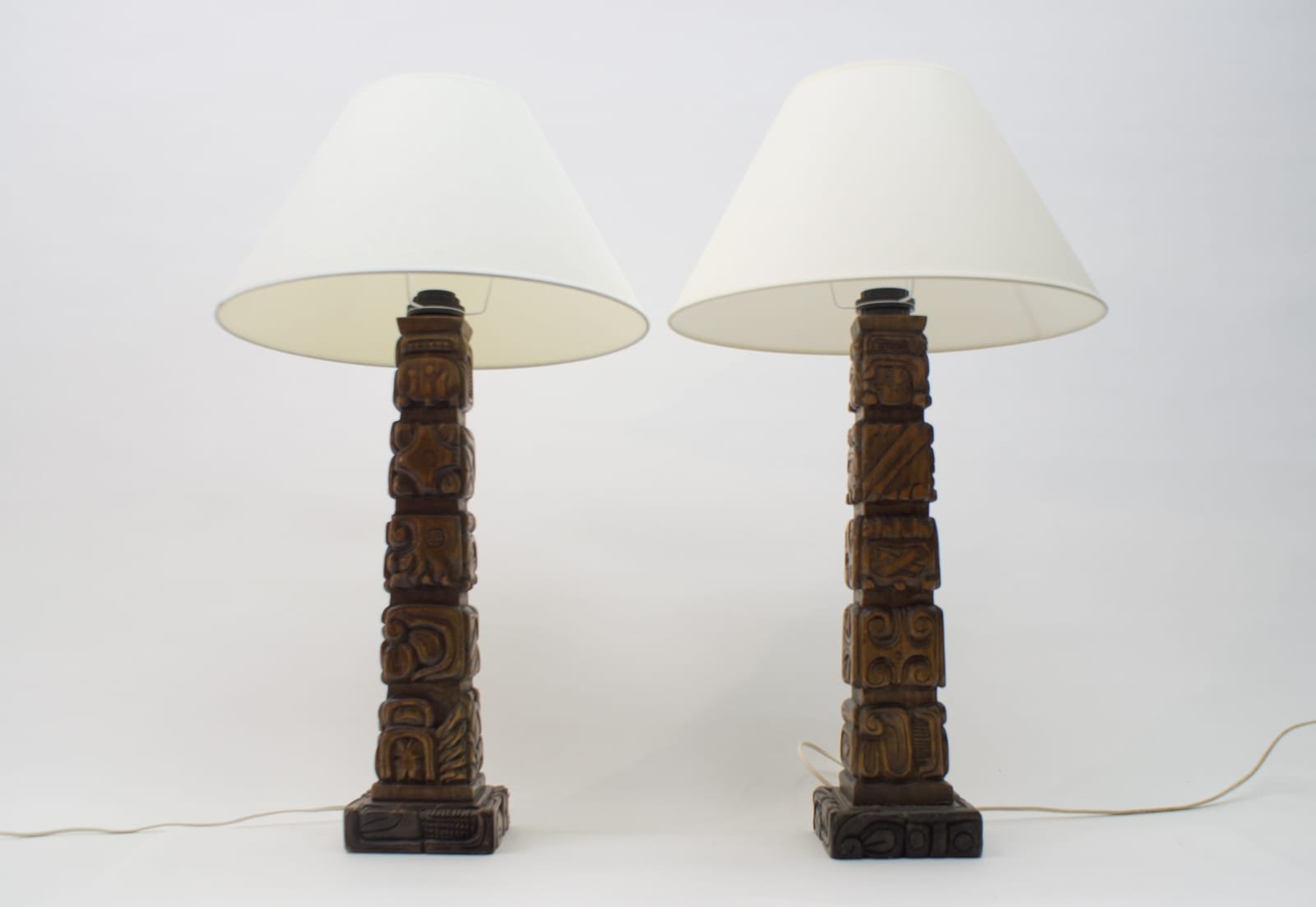 Hand-Carved Wooden Table Lamps from Temde, 1960s, Set of 2