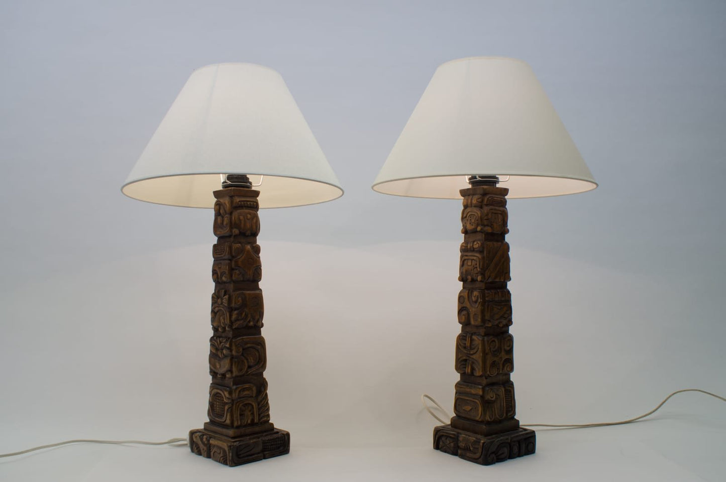 Hand-Carved Wooden Table Lamps from Temde, 1960s, Set of 2