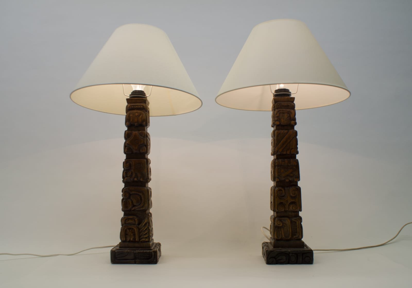 Hand-Carved Wooden Table Lamps from Temde, 1960s, Set of 2