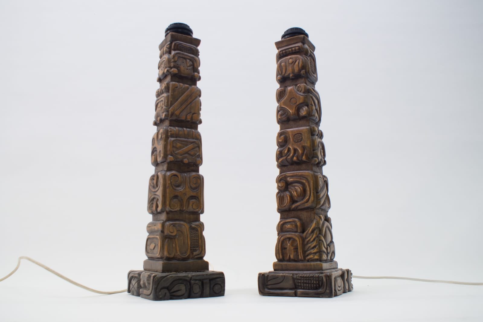 Hand-Carved Wooden Table Lamps from Temde, 1960s, Set of 2