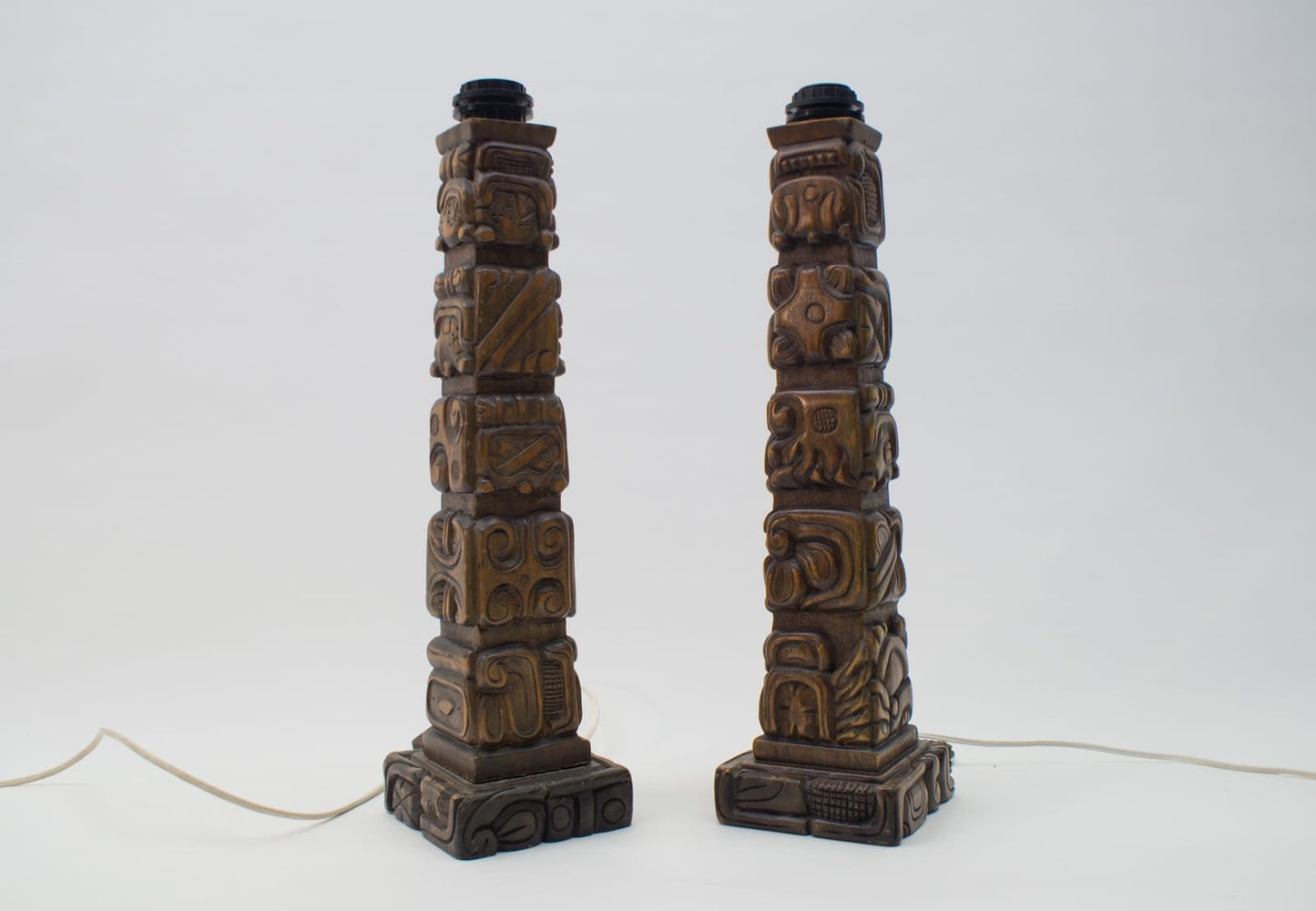 Hand-Carved Wooden Table Lamps from Temde, 1960s, Set of 2