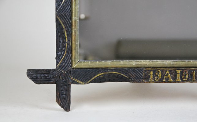 Hand-Carved Wooden Wall Mirror with Golden Bars, Austria, 1901-TQA-1322234