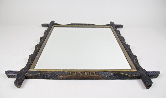 Hand-Carved Wooden Wall Mirror with Golden Bars, Austria, 1901-TQA-1322234