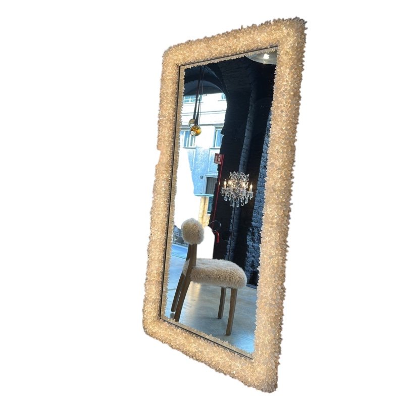 Hand Crafted Multi Faceted Icy Shards of Rock Crystals on Iron Frame with Light Floor Mirror Model Elysium by Timothy Oulton