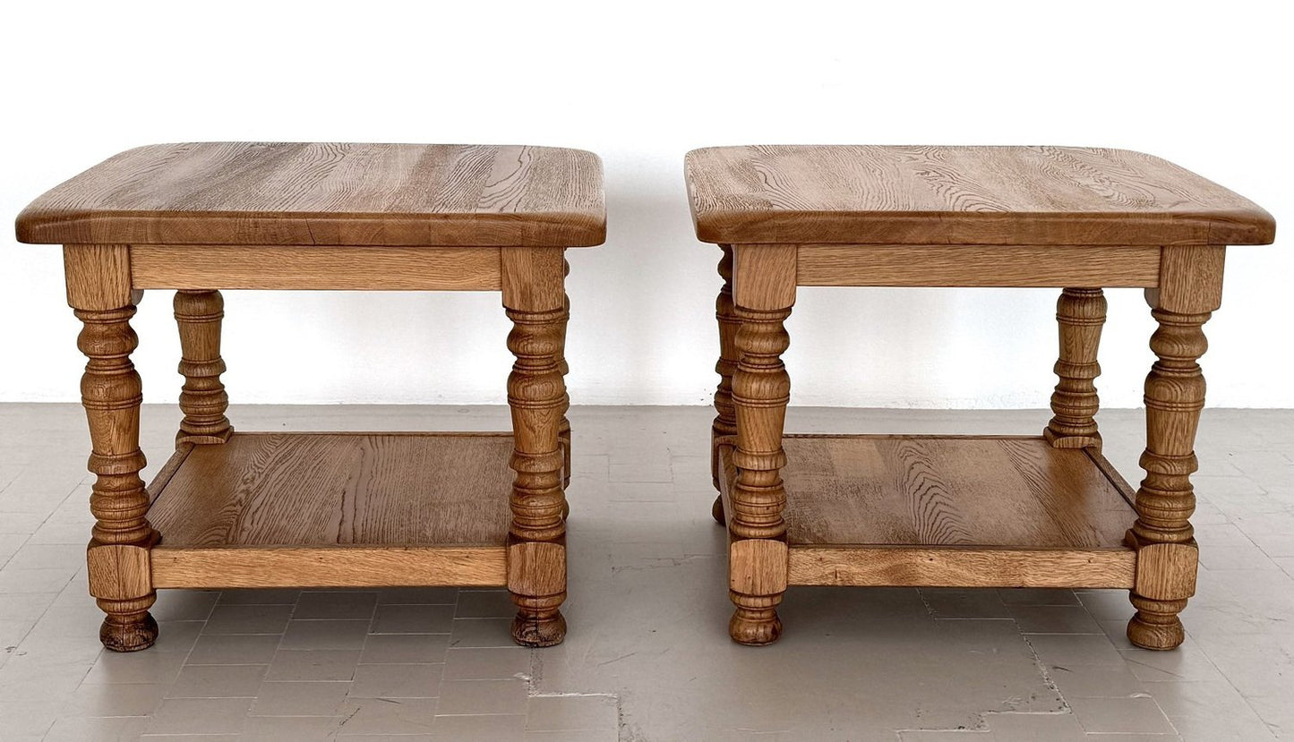 Hand-Crafted Rustic Textured Oakwood Side Tables from Vereinigte Werkstätten München, 1970s, Set of 2