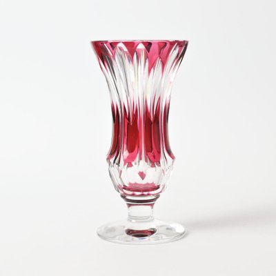 Hand-Cut Cranberry Glass Vase by Val Saint Lambert, 1950s-IXK-1290942