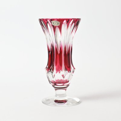 Hand-Cut Cranberry Glass Vase by Val Saint Lambert, 1950s-IXK-1290942