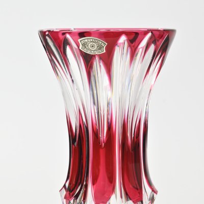 Hand-Cut Cranberry Glass Vase by Val Saint Lambert, 1950s-IXK-1290942