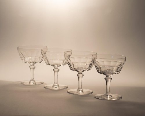 Hand-Cut Crystal Champagne Glasses from Val Saint Lambert, 1950s, Set of 4-IXK-1080650