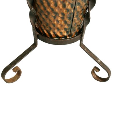 Hand-Embossed Umbrella Stand in Burnished Brass and Wrought Iron, 1940s-NJV-1033416