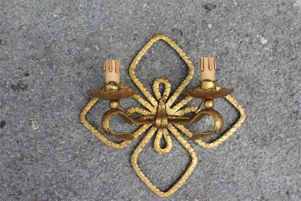 Hand Forged and Gilded Iron Four-leaf Clover Sconce by Pier Luigi Colli, 1950s-EH-660323