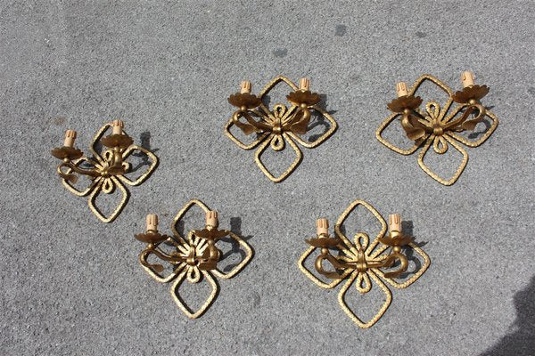 Hand Forged and Gilded Iron Four-leaf Clover Sconce by Pier Luigi Colli, 1950s-EH-660323