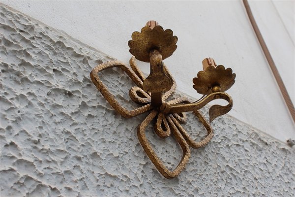 Hand Forged and Gilded Iron Four-leaf Clover Sconce by Pier Luigi Colli, 1950s-EH-660323