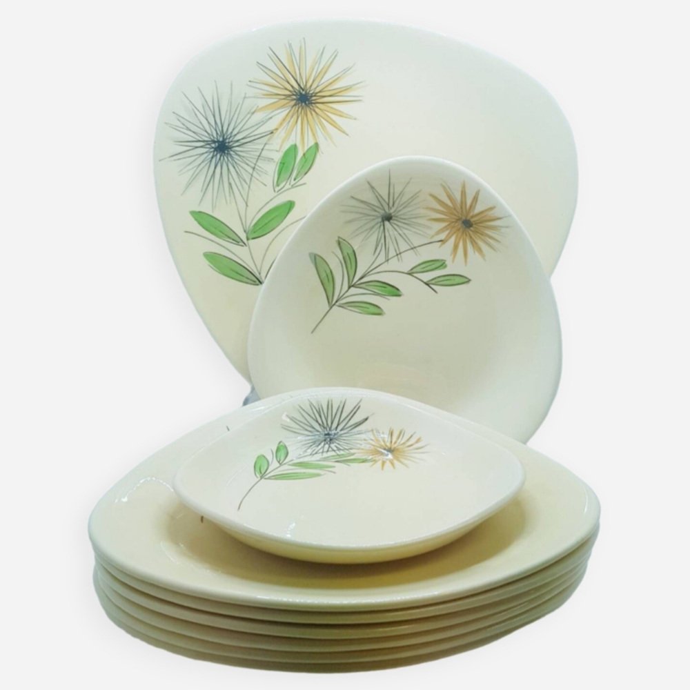 Hand Painted Abstract Dinner Set from St Clément, France, 1960s, Set of 9