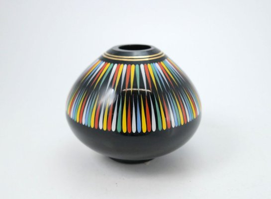 Hand Painted Black Glass Vase from VEB Kunstglas Arnstadt, 1960s-UWE-788319