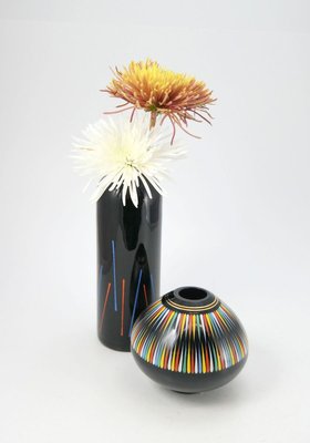 Hand Painted Black Glass Vase from VEB Kunstglas Arnstadt, 1960s-UWE-788319