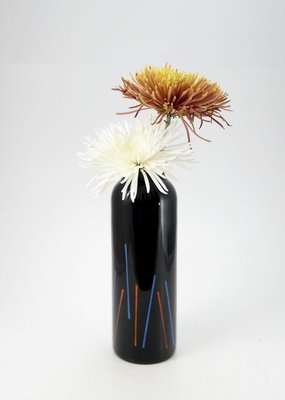 Hand Painted Black Glass Vase from VEB Kunstglas Arnstadt, 1960s-UWE-788340