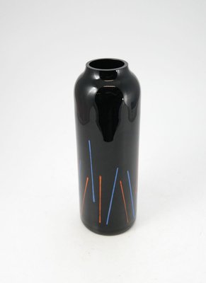 Hand Painted Black Glass Vase from VEB Kunstglas Arnstadt, 1960s-UWE-788340