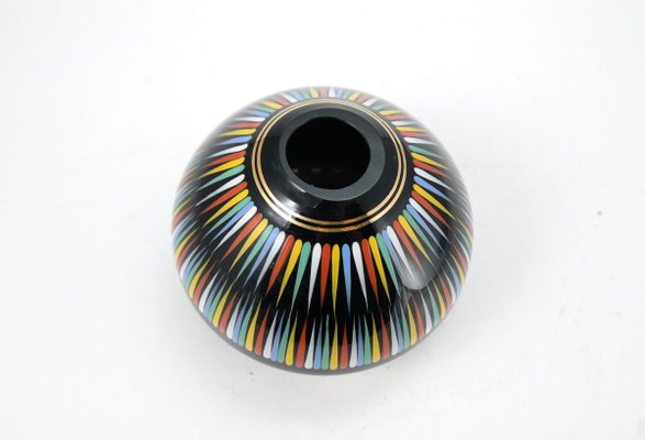 Hand Painted Black Glass Vase from VEB Kunstglas Arnstadt, 1960s-UWE-788319