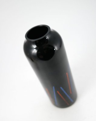 Hand Painted Black Glass Vase from VEB Kunstglas Arnstadt, 1960s-UWE-788340