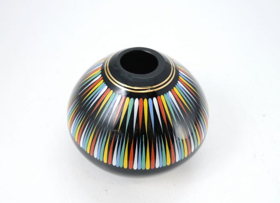 Hand Painted Black Glass Vase from VEB Kunstglas Arnstadt, 1960s-UWE-788319