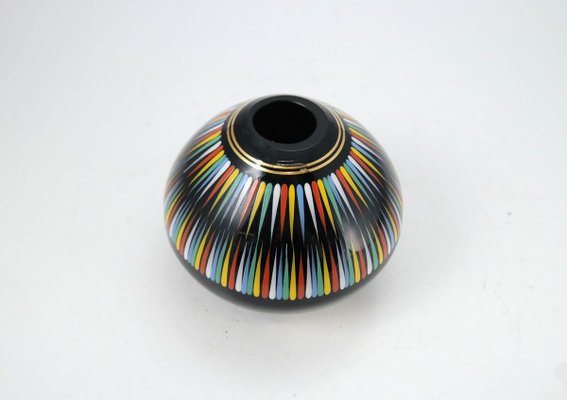 Hand Painted Black Glass Vase from VEB Kunstglas Arnstadt, 1960s-UWE-788319