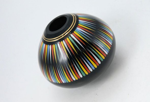 Hand Painted Black Glass Vase from VEB Kunstglas Arnstadt, 1960s-UWE-788319