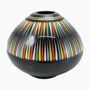 Hand Painted Black Glass Vase from VEB Kunstglas Arnstadt, 1960s-UWE-788319