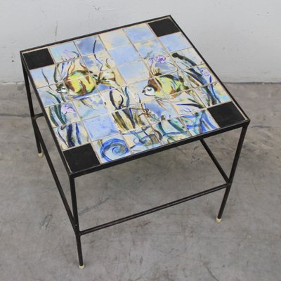 Hand-painted Ceramic & Iron Side Table, 1950s-NE-875555