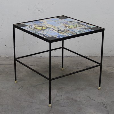 Hand-painted Ceramic & Iron Side Table, 1950s-NE-875555