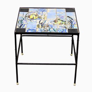 Hand-painted Ceramic & Iron Side Table, 1950s-NE-875555