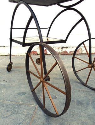 Hand Painted Ceramic Tiles and Wrought Iron Bar Cart Trolley by N. Teplow, 1950s-AWL-1703772