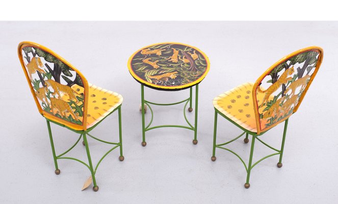 Hand-Painted Childrens Table and Chairs, India, 1993, Set of 3-GCG-1358153