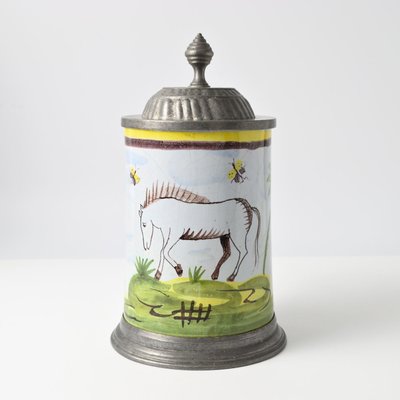 Hand-Painted Faience and Pewter Beer Stein-IXK-2019822