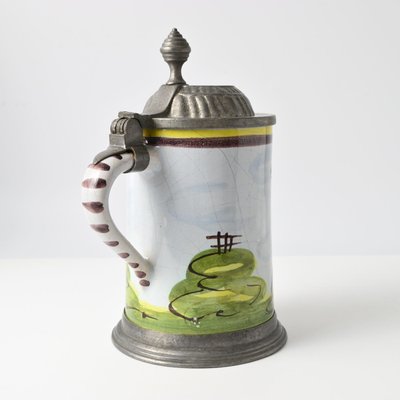 Hand-Painted Faience and Pewter Beer Stein-IXK-2019822