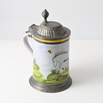 Hand-Painted Faience and Pewter Beer Stein-IXK-2019822