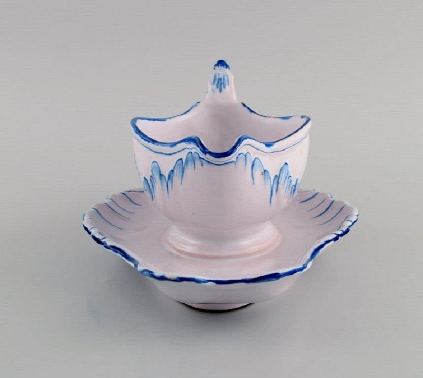 Hand-Painted Faience Sauce Boat by Emile Galle for St. Clement, Nancy