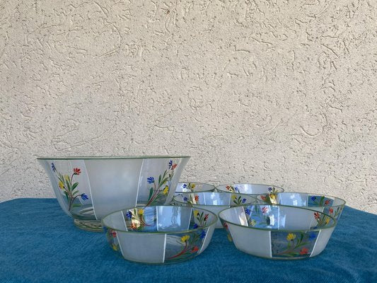 Hand-Painted Flower Patterned Glass Bowls, Hungary, 1950s, Set of 7-OXJ-1373117